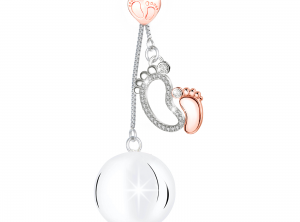 MAMIJUX® white crystals pacifier harmony ball with baby feet heart central charm